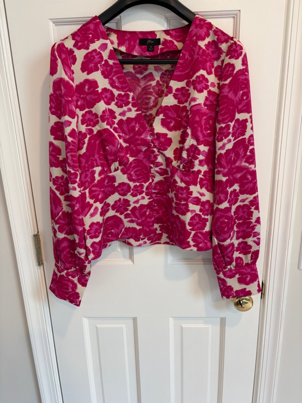 J. Crew Hot Pink Floral Wrap-Style Blouse